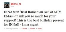 Inna a castigat "Best Romanian Act" @ MTV EMA