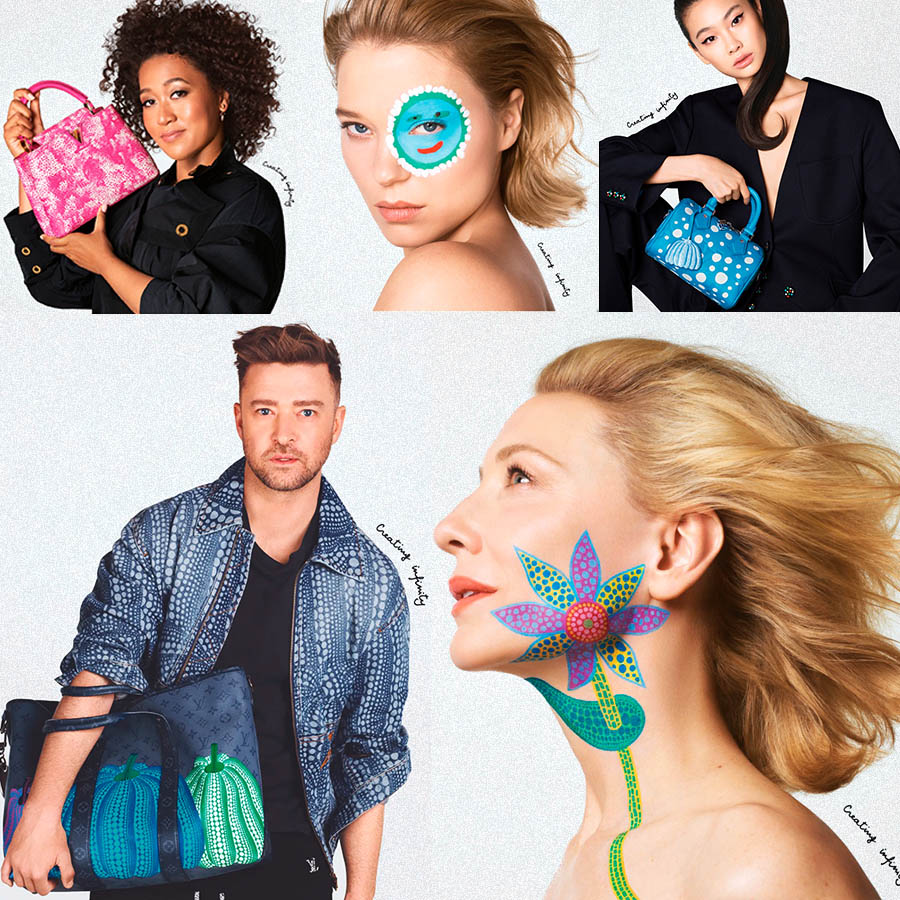 Justin Timberlake, model in noua campanie Louis Vuitton pentru colectia de  genti inspirata de Yayoi Kusama. In campanie mai apar Cate Blanchett, Naomi  Osaka si Léa Seydoux.
