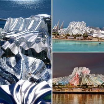 Insula muzeelor din Abu Dhabi se imbogateste cu un nou centru cultural: Dar al Funoon, una dintre ultimele cladiri proiectate de arhitectul Frank Gehry inaintea mortii sale.